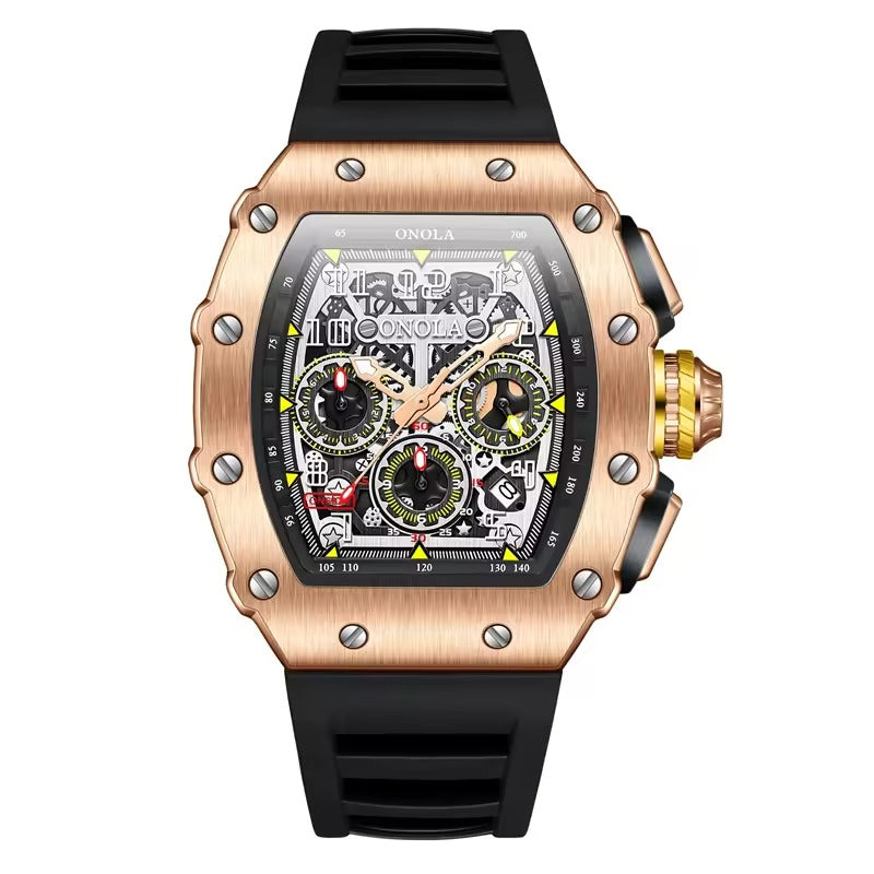 Onola 6826 Sport Quartz Watch for Men Black Rosegold