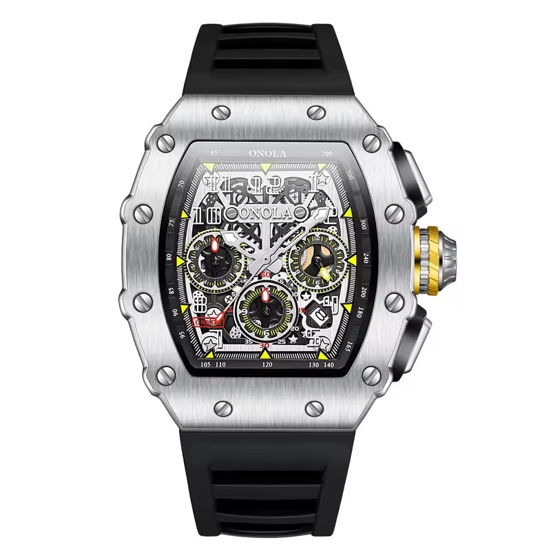 Onola 6826 Sport Quartz Watch for Men Black Silver