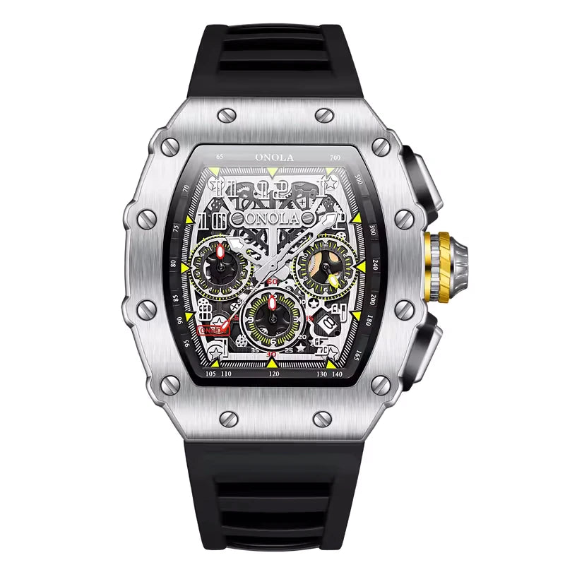 Onola 6826 Sport Quartz Watch for Men Black Silver
