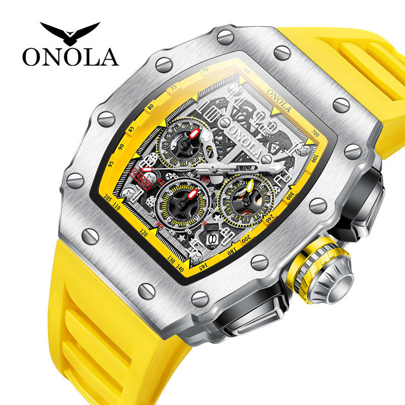 Onola 6826 Sport Quartz Watch for Men Yellow Silver Sideview