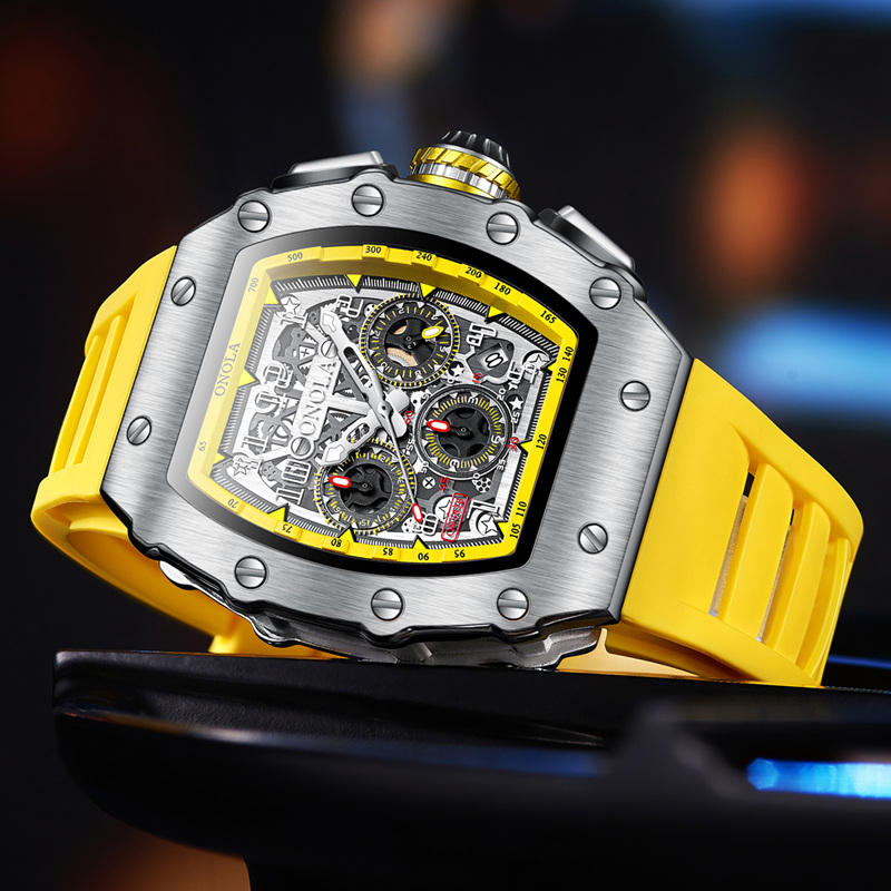 Onola 6826 Sport Quartz Watch for Men Yellow Silver