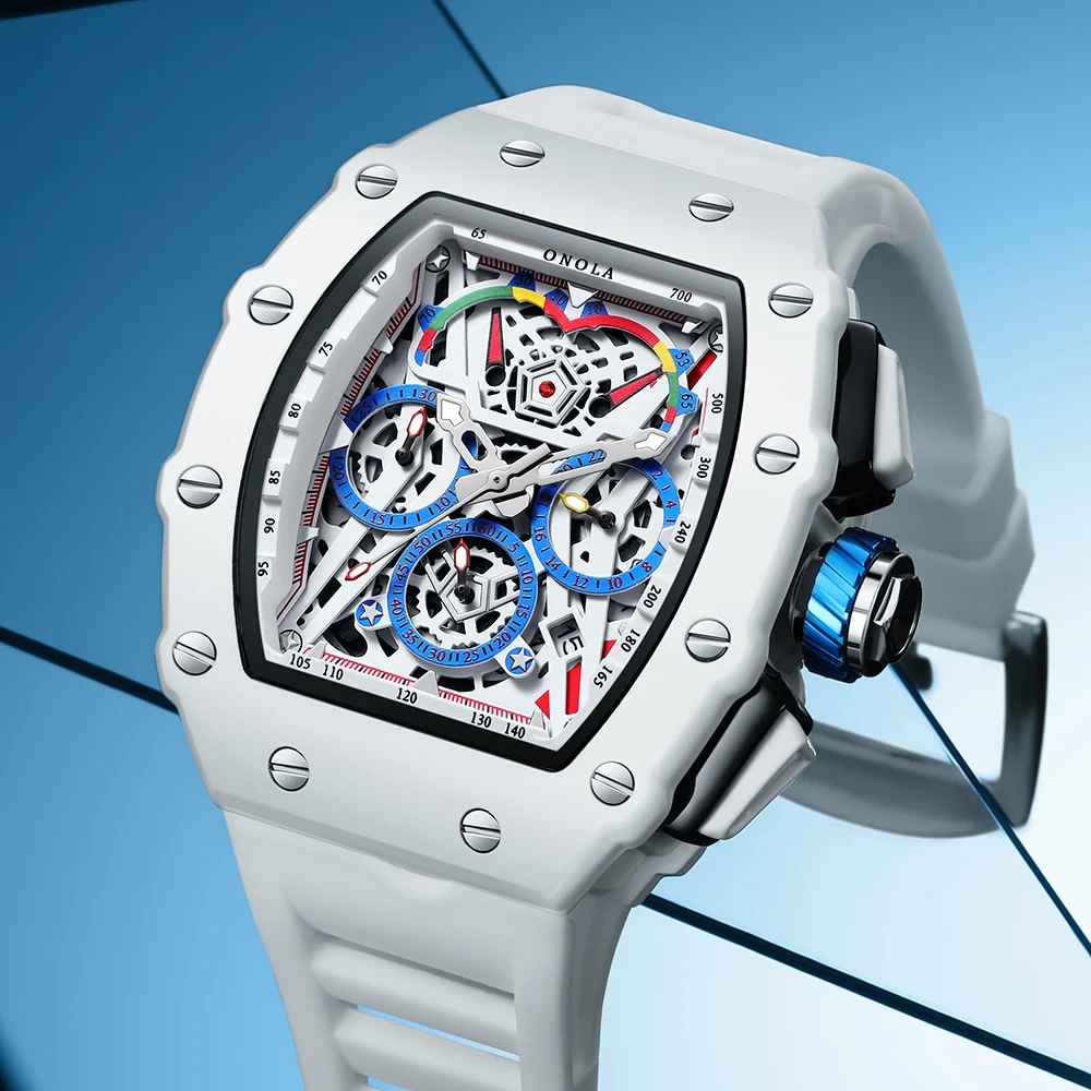 Onola 6827W Tonneau Sports Luxury Watch White Design