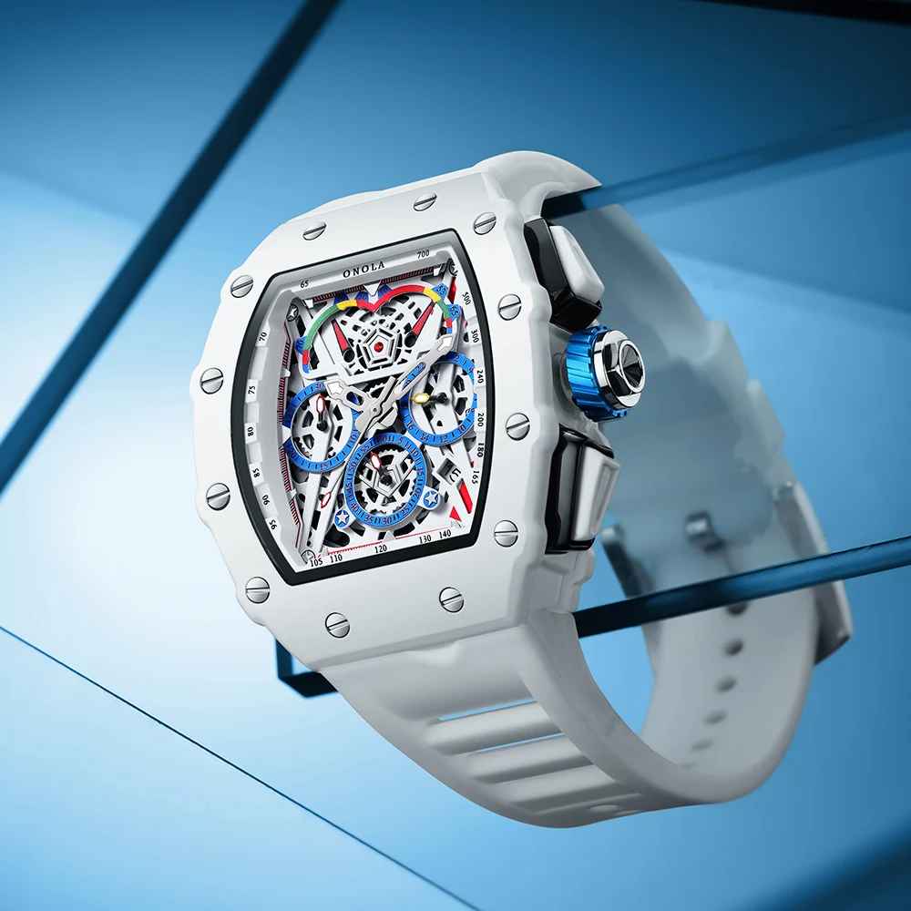 Onola 6827W Tonneau Sports Luxury Watch White Studio