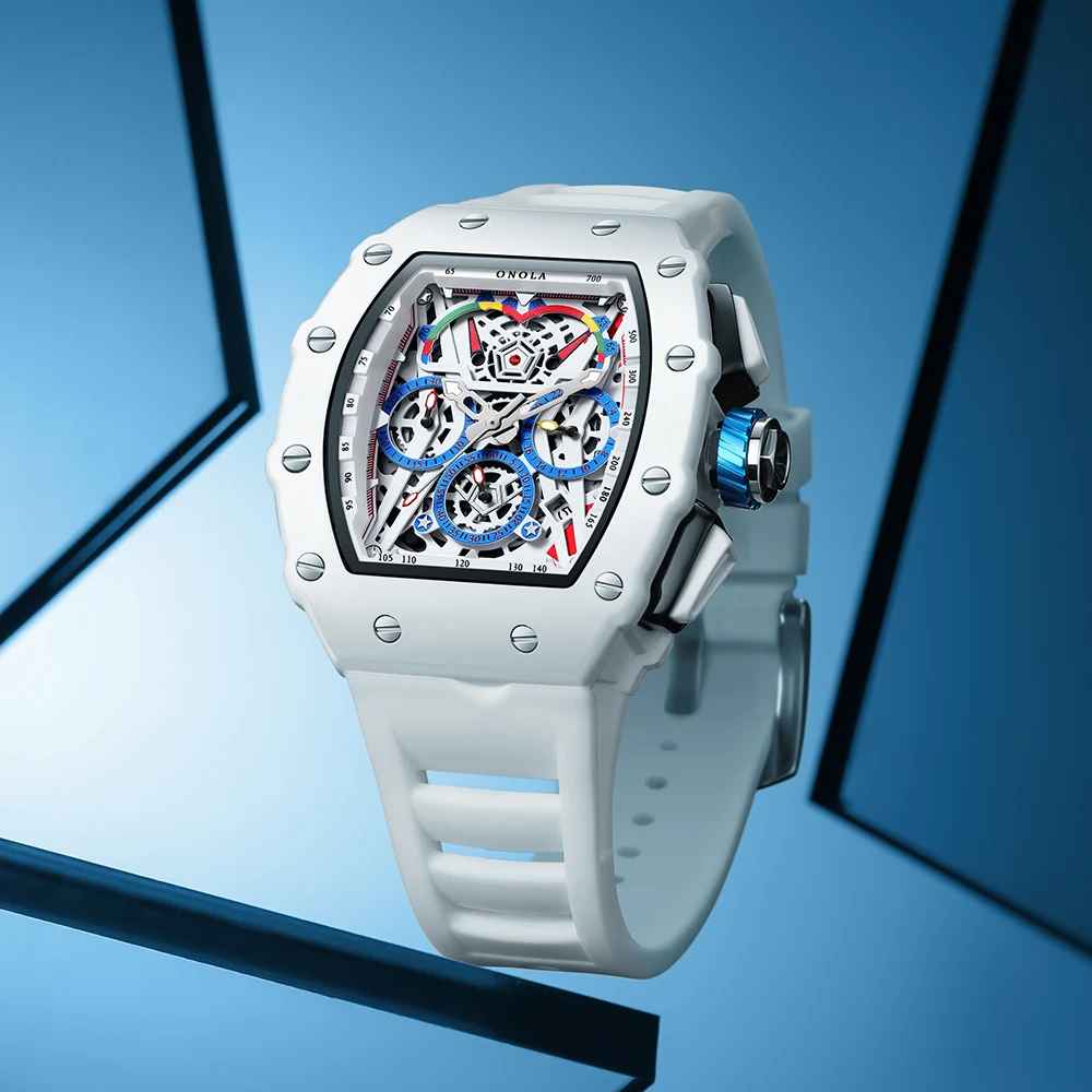 Onola 6827W Tonneau Sports Luxury Watch White Studio Light