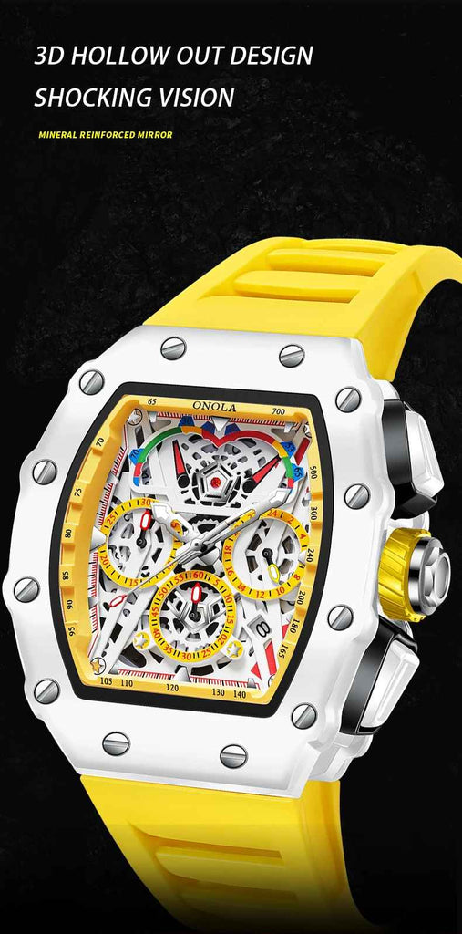 Onola 6827W Tonneau Sports Luxury Watch Yellow Design