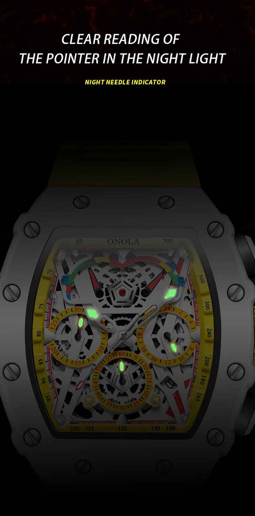 Onola 6827W Tonneau Sports Luxury Watch Yellow Luminous View