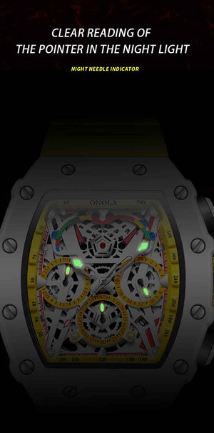 Onola 6827W Tonneau Sports Luxury Watch Yellow Luminous View