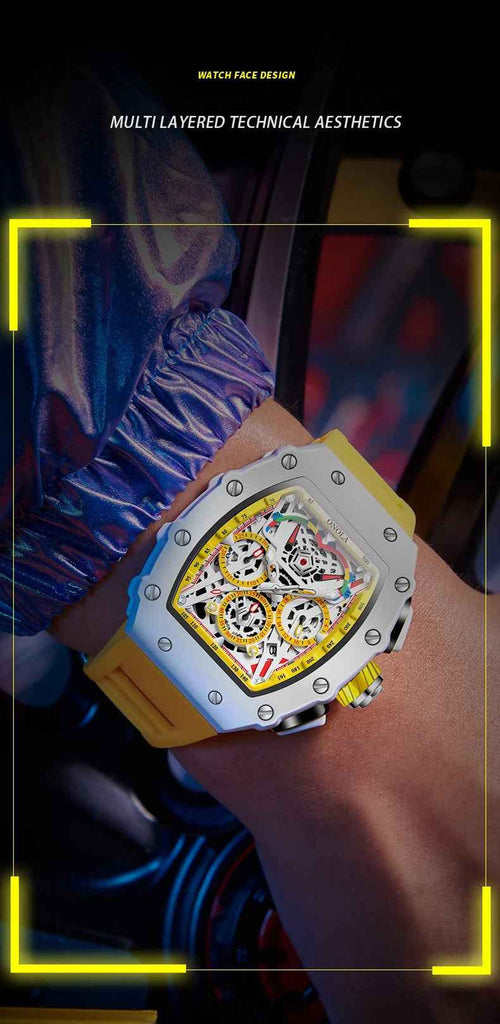 Onola 6827W Tonneau Sports Luxury Watch for Men Yellow Wrist view