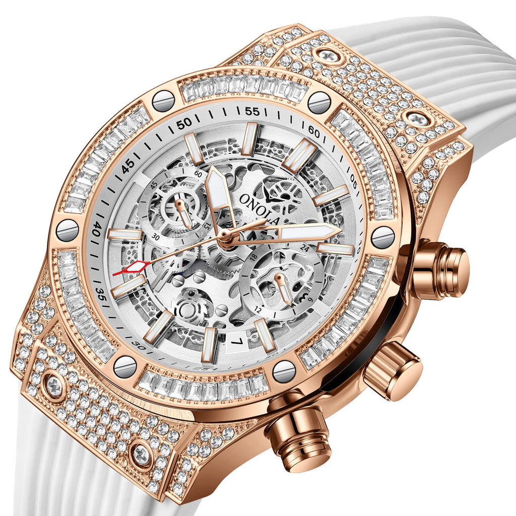 Onola 6838 Round Dial Diamond Studded Quartz Chronograph Side View