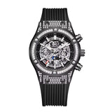 Onola 6838 Round Dial Diamond Studded Quartz Chronograph Watch for Men | Skeleton Dial Look | Silicone Strap