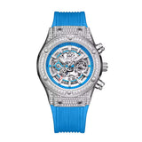 Onola 6838 Round Dial Diamond Studded Quartz Chronograph Watch for Men | Skeleton Dial Look | Silicone Strap