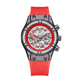 Onola 6838 Round Dial Diamond Studded Quartz Chronograph Watch for Men | Skeleton Dial Look | Silicone Strap
