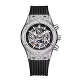 Onola 6838 Round Dial Diamond Studded Quartz Chronograph Watch for Men | Skeleton Dial Look | Silicone Strap