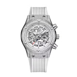 Onola 6838 Round Dial Diamond Studded Quartz Chronograph Watch for Men | Skeleton Dial Look | Silicone Strap
