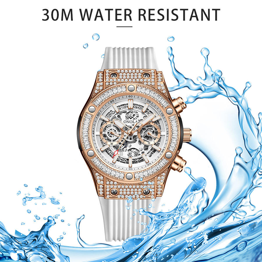 Onola 6838 Round Dial Diamond Studded Quartz Chronograph Waterproof