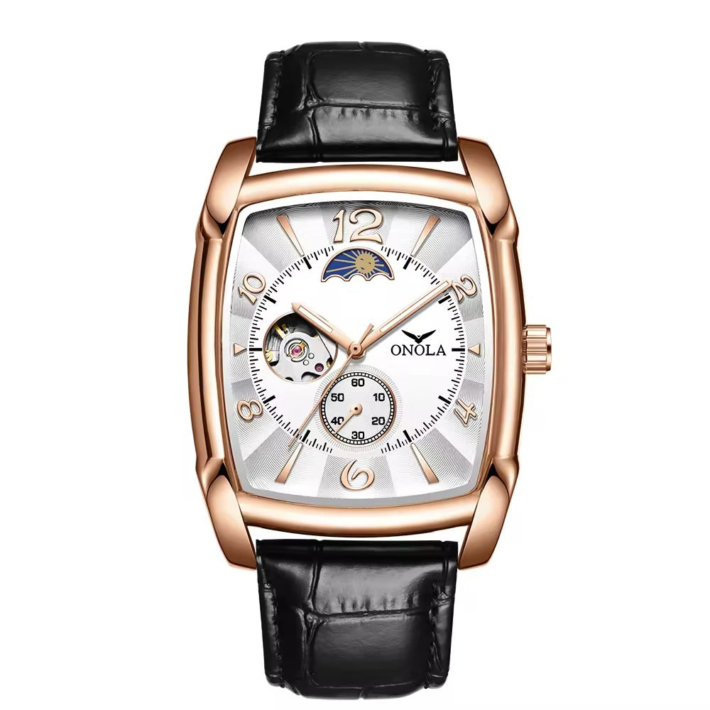 Onola 6848 Automatic Square Watch for Men Black Rosegold