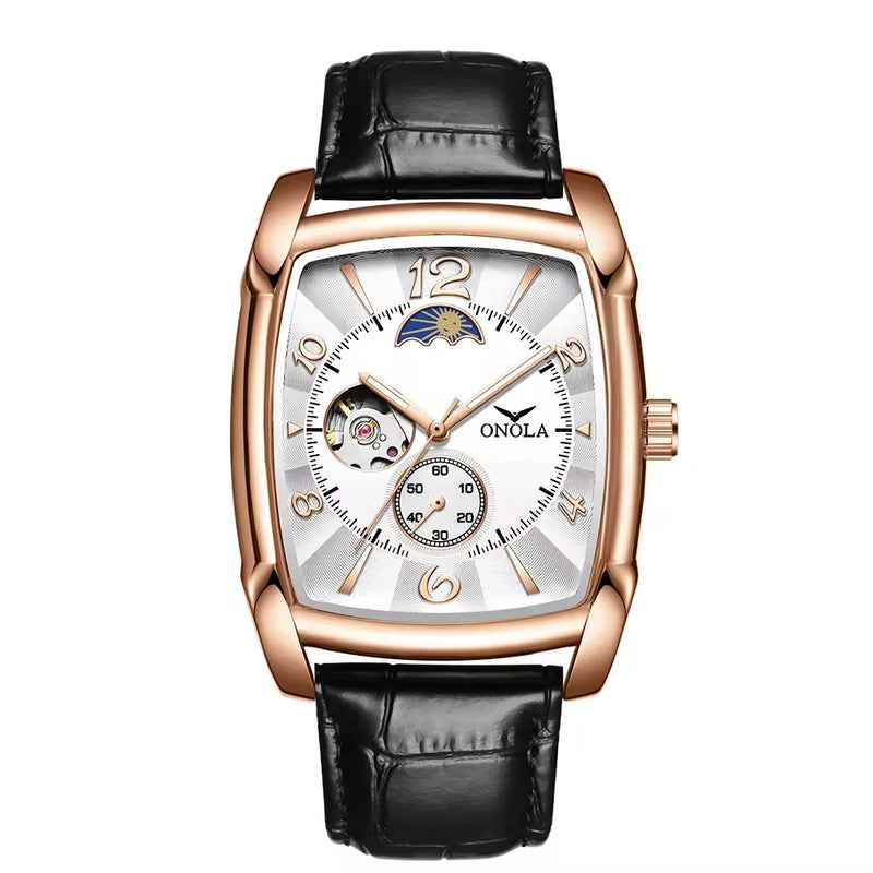 Onola 6848 Automatic Square Watch for Men Black Rosegold