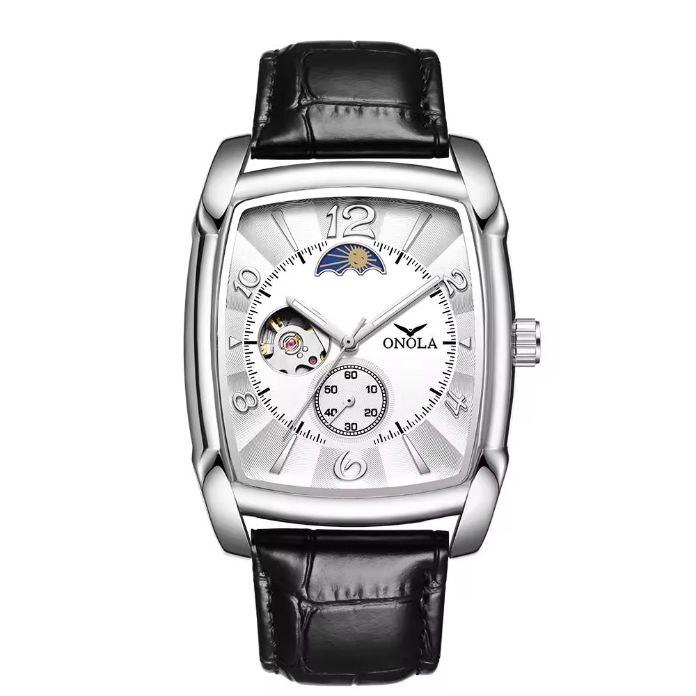 Onola 6848 Automatic Square Watch for Men Black Silver