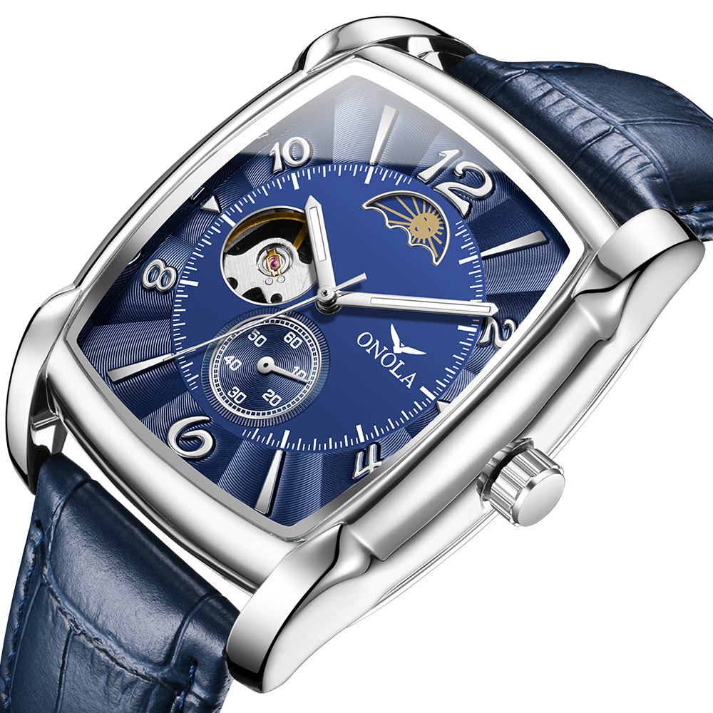 Onola 6848 Automatic Square Watch for Men Blue Silver