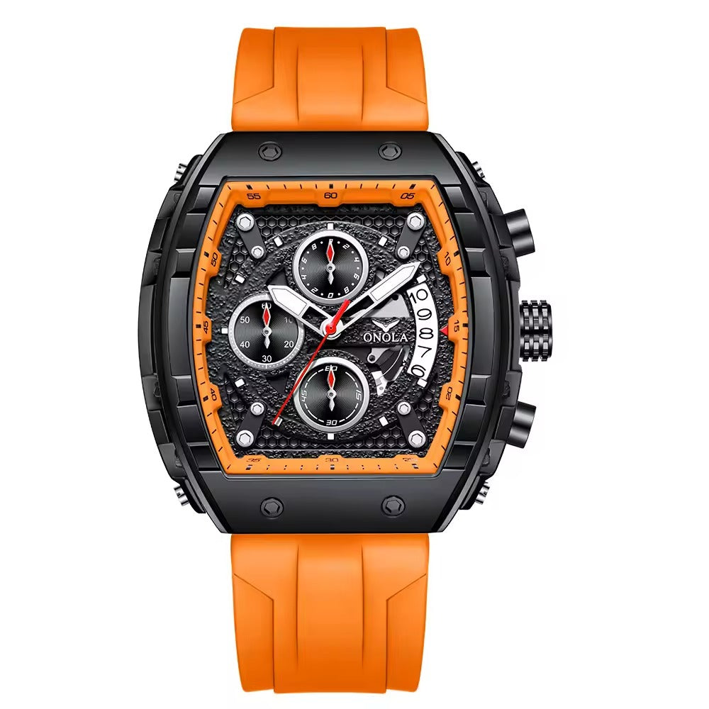 Onola 6853 Sport Luxury Quartz Watch for Men Black Orange