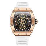 ONOLA Ironforge 3828 Tonneau Skeleton Automatic Watch for Men | Exposed Mechanical Movement, Silicone Strap