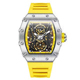 ONOLA Ironforge 3828 Tonneau Skeleton Automatic Watch for Men | Exposed Mechanical Movement, Silicone Strap