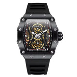 ONOLA Ironforge 3828 Tonneau Skeleton Automatic Watch for Men | Exposed Mechanical Movement, Silicone Strap