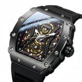 ONOLA Ironforge 3828 Tonneau Skeleton Automatic Watch for Men | Exposed Mechanical Movement, Silicone Strap