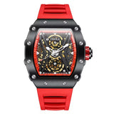 ONOLA Ironforge 3828 Tonneau Skeleton Automatic Watch for Men | Exposed Mechanical Movement, Silicone Strap