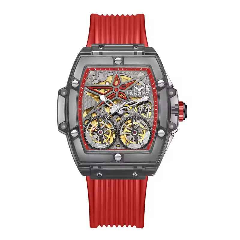 ONOLA Halo 6828 Transparent Skeleton Watch for Men | Star Dial, Waterproof Silicone Strap, OEM Luxury Design