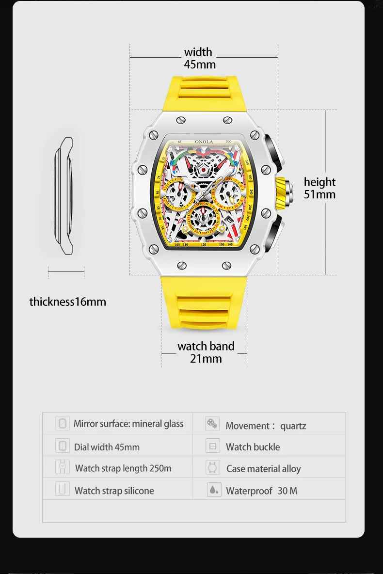 Onola 6827W Tonneau Luxury Watch for Men | Quartz Movement | Skeleton Dial | Silicone Strap | 30M Water Resistant 26 Onola 6827W Tonneau Luxury Watch for Men | Quartz Movement | Skeleton Dial | Silicone Strap | 30M Water Resistant - Image 25