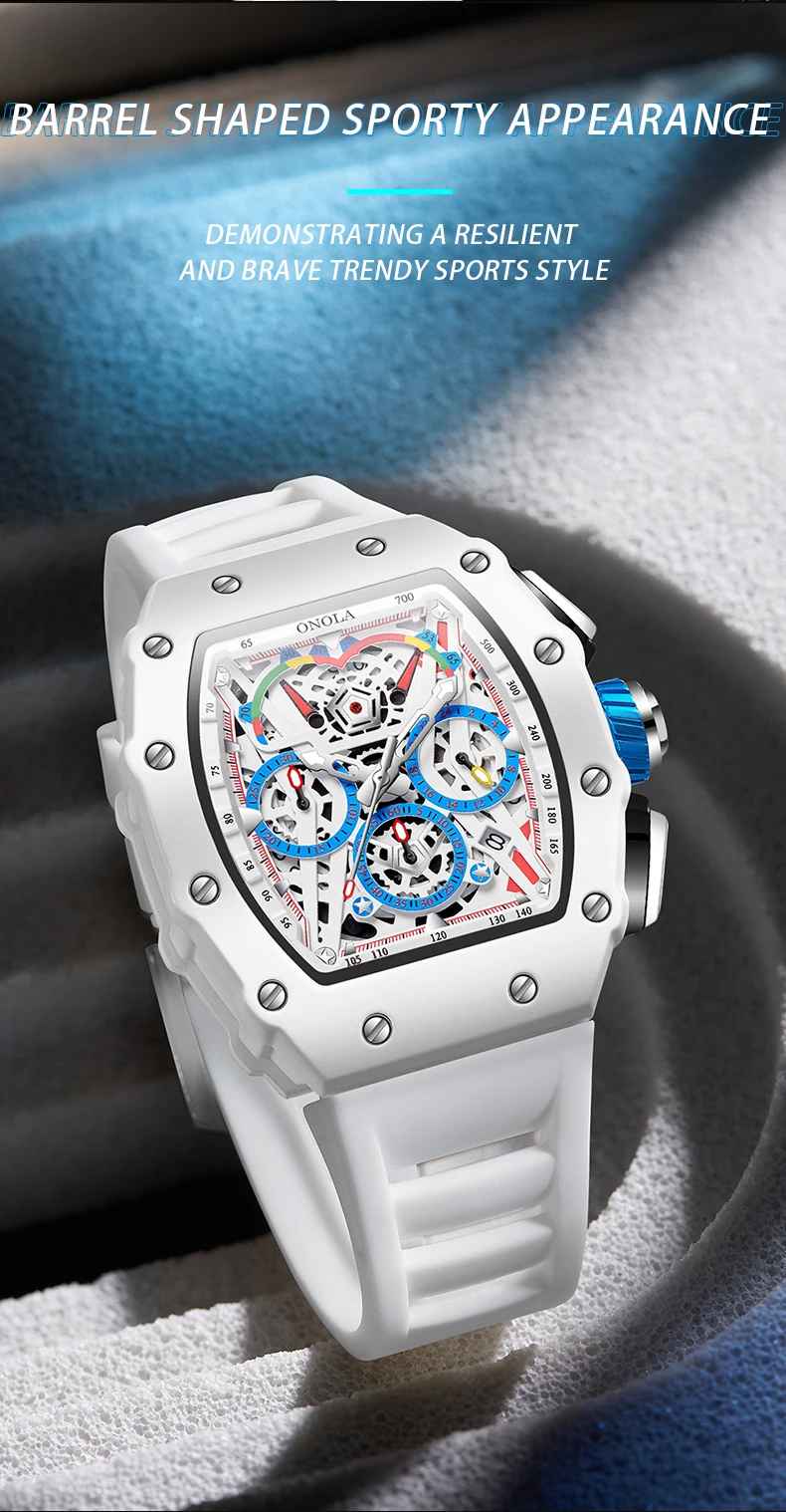 Onola 6827W Tonneau Luxury Watch for Men | Quartz Movement | Skeleton Dial | Silicone Strap | 30M Water Resistant 9 Onola 6827W Tonneau Luxury Watch for Men | Quartz Movement | Skeleton Dial | Silicone Strap | 30M Water Resistant - Image 8