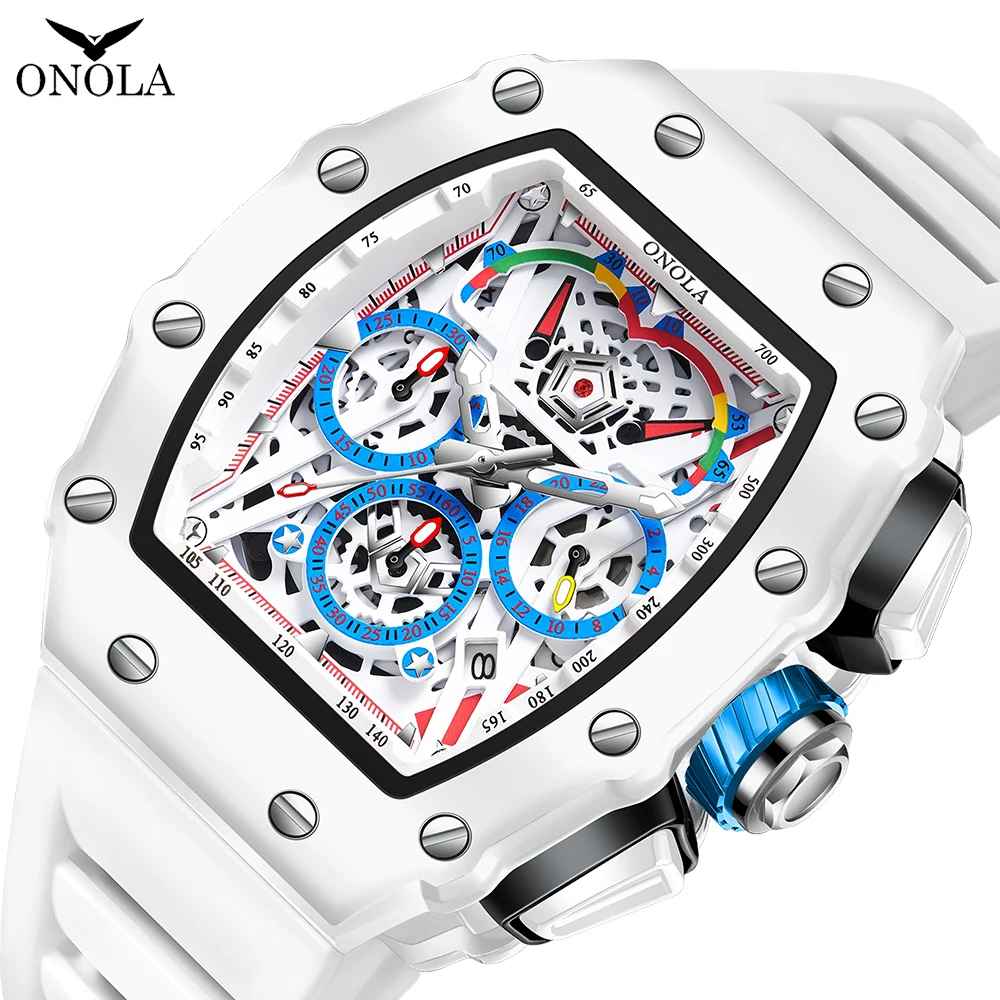 Onola 6827W Tonneau Luxury Watch for Men | Quartz Movement | Skeleton Dial | Silicone Strap | 30M Water Resistant 11 Onola 6827W Tonneau Luxury Watch for Men | Quartz Movement | Skeleton Dial | Silicone Strap | 30M Water Resistant - Image 10