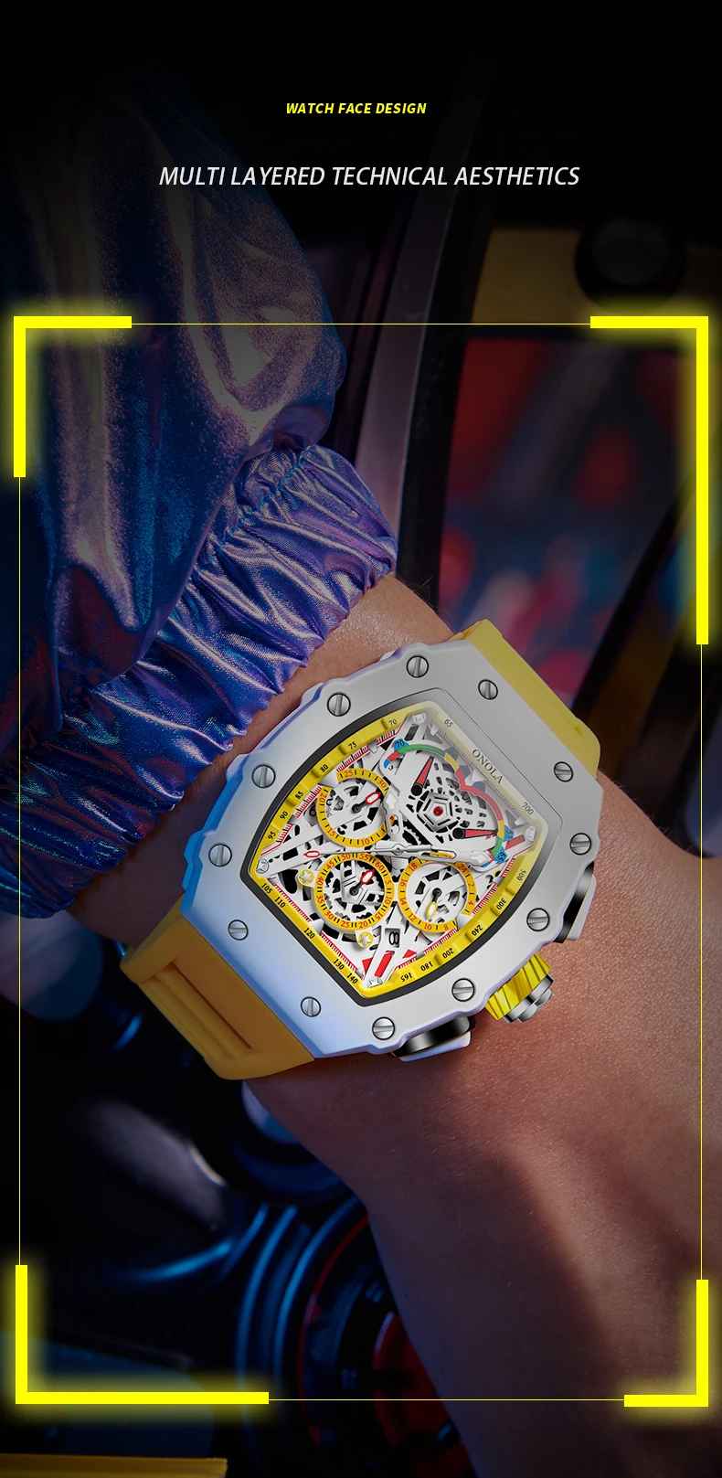 Onola 6827W Tonneau Luxury Watch for Men | Quartz Movement | Skeleton Dial | Silicone Strap | 30M Water Resistant 23 Onola 6827W Tonneau Luxury Watch for Men | Quartz Movement | Skeleton Dial | Silicone Strap | 30M Water Resistant - Image 22