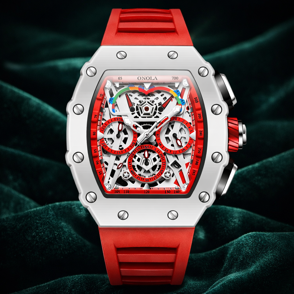 Onola 6827W Tonneau Luxury Watch for Men | Quartz Movement | Skeleton Dial | Silicone Strap | 30M Water Resistant 2 Onola 6827W Tonneau Luxury Watch for Men | Quartz Movement | Skeleton Dial | Silicone Strap | 30M Water Resistant