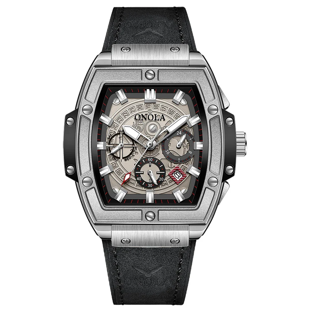 Onola 6819 Luxury Leather Watch for Men | Quartz Movement | Tonneau Dial | 30M Water Resistant 3 Onola 6819 Luxury Leather Watch for Men | Quartz Movement | Tonneau Dial | 30M Water Resistant - Image 2