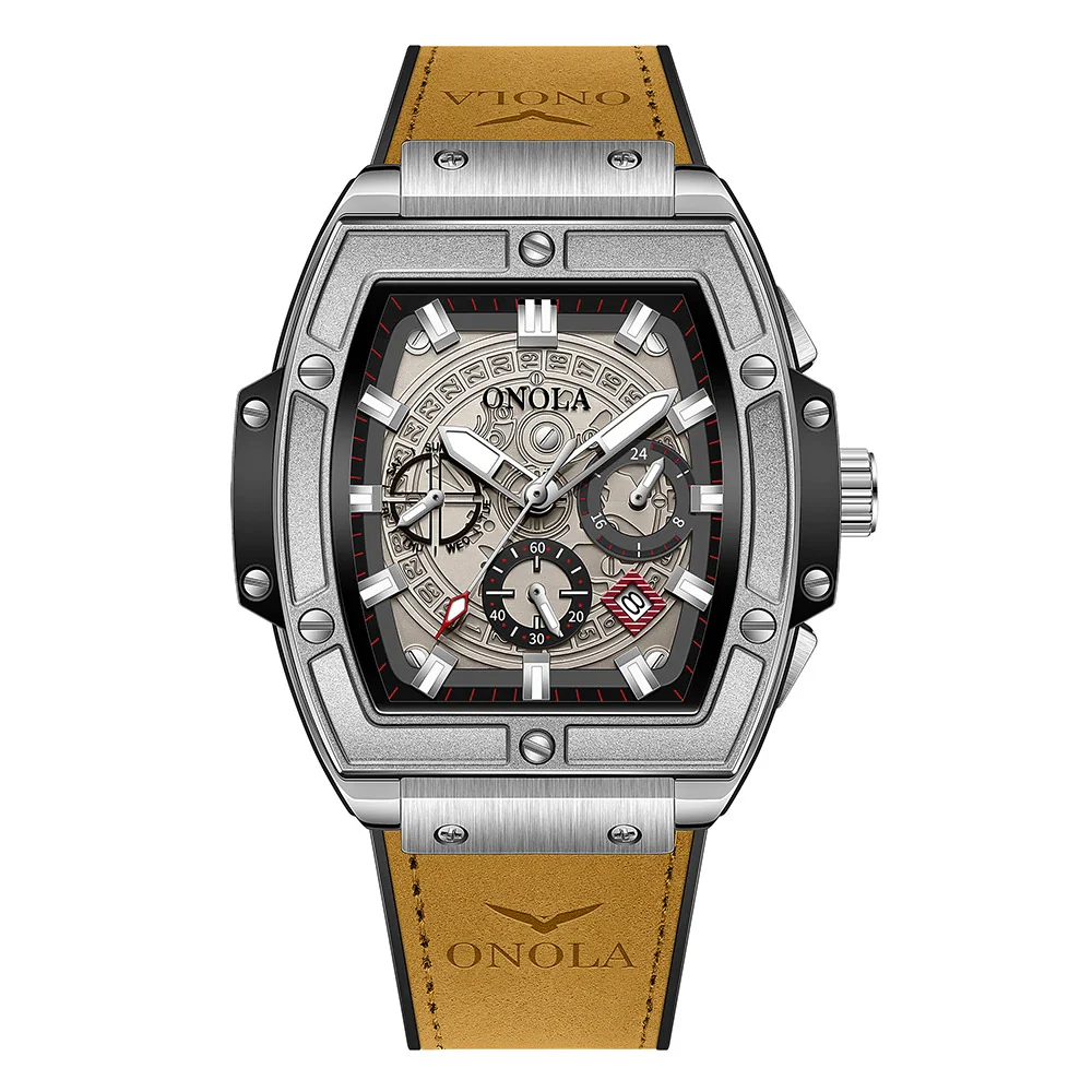Onola 6819 Luxury Leather Watch for Men | Quartz Movement | Tonneau Dial | 30M Water Resistant 4 Onola 6819 Luxury Leather Watch for Men | Quartz Movement | Tonneau Dial | 30M Water Resistant - Image 3