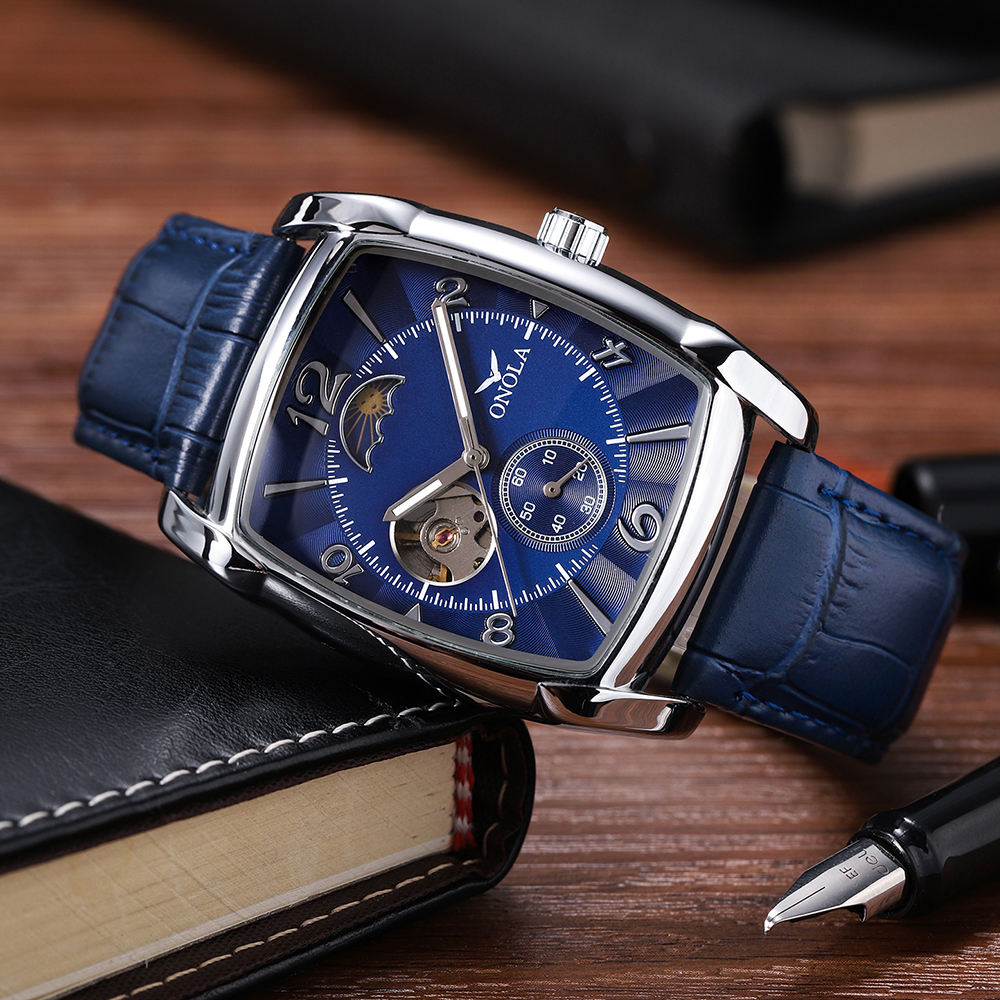 Onola 6848 Automatic Square Watch for Men | Skeleton Dial | Leather Strap | Luxury Mechanical Watch 7 Onola 6848 Automatic Square Watch for Men | Skeleton Dial | Leather Strap | Luxury Mechanical Watch - Image 6