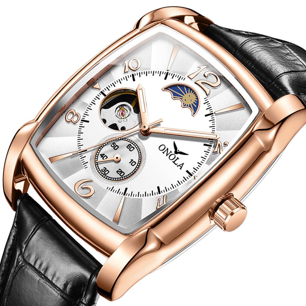 Onola 6848 Automatic Square Watch for Men | Skeleton Dial | Leather Strap | Luxury Mechanical Watch 9 Onola 6848 Automatic Square Watch for Men | Skeleton Dial | Leather Strap | Luxury Mechanical Watch - Image 8